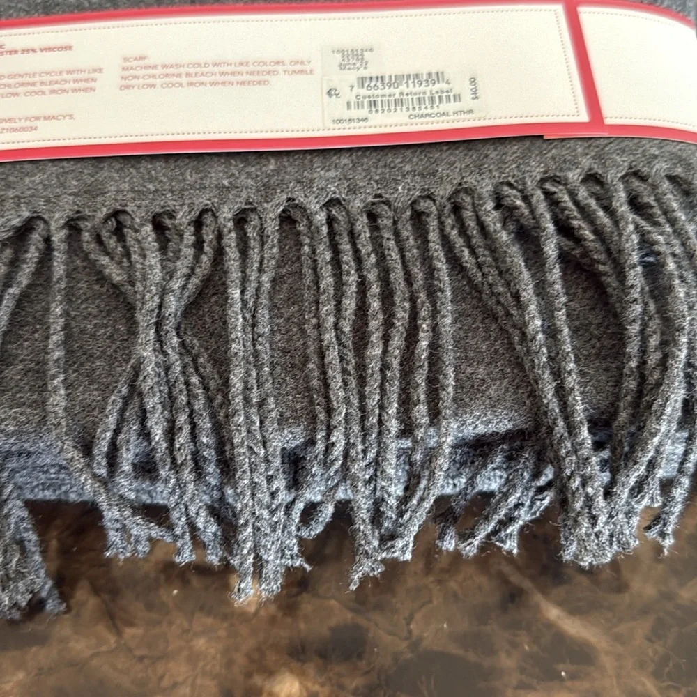 New! Men’s Gray Knit Scarf with Fringe and Beanie Set
